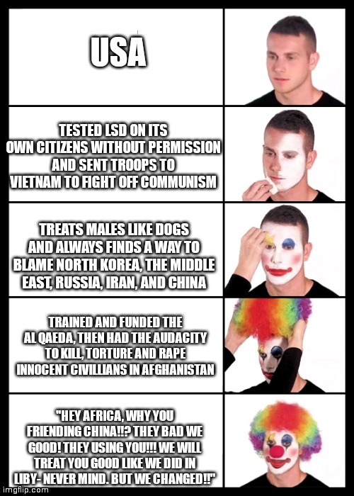 USA is a clown | image tagged in politics,political meme,memes,political,usa,terrorism | made w/ Imgflip meme maker