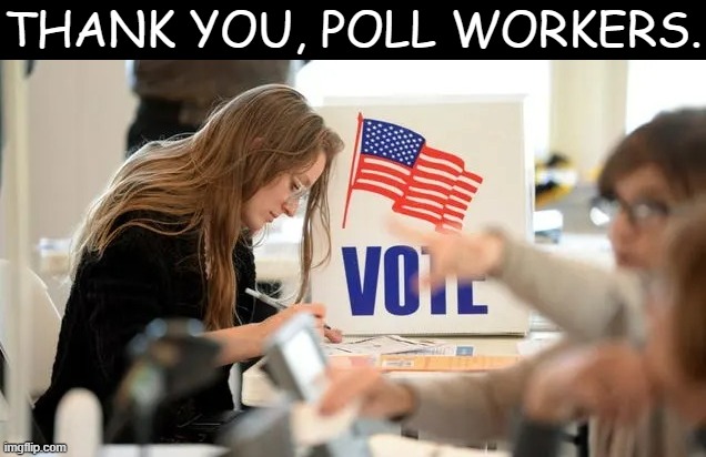 You kept our democracy going - one more time. | THANK YOU, POLL WORKERS. | image tagged in woman voter | made w/ Imgflip meme maker