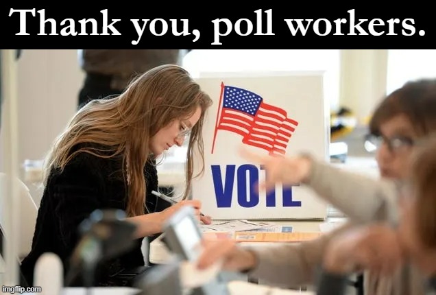 Woman voter | Thank you, poll workers. | image tagged in woman voter | made w/ Imgflip meme maker