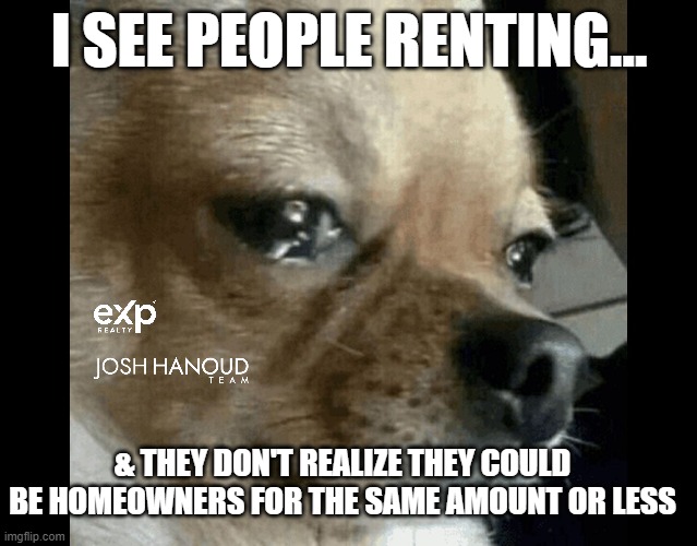 I See People Renting | I SEE PEOPLE RENTING... & THEY DON'T REALIZE THEY COULD BE HOMEOWNERS FOR THE SAME AMOUNT OR LESS | image tagged in dog crying,real estate | made w/ Imgflip meme maker