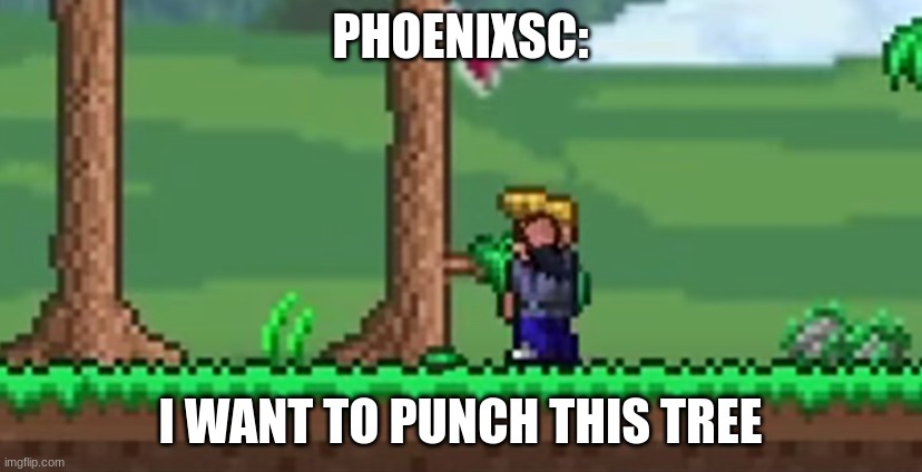 PHOENIXSC:; I WANT TO PUNCH THIS TREE | image tagged in phoenix sc | made w/ Imgflip meme maker