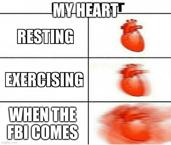LOL | MY HEART; WHEN THE FBI COMES | image tagged in my heart | made w/ Imgflip meme maker