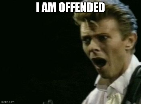 Offended David Bowie | I AM OFFENDED | image tagged in offended david bowie | made w/ Imgflip meme maker