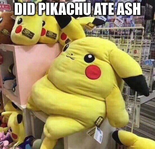 fat | DID PIKACHU ATE ASH | image tagged in fat pikachu | made w/ Imgflip meme maker
