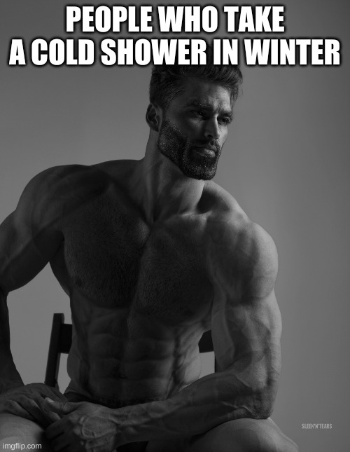 Giga Chad | PEOPLE WHO TAKE A COLD SHOWER IN WINTER | image tagged in giga chad | made w/ Imgflip meme maker