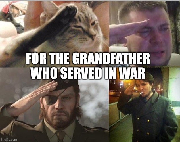 Ozon's Salute | FOR THE GRANDFATHER WHO SERVED IN WAR | image tagged in ozon's salute | made w/ Imgflip meme maker