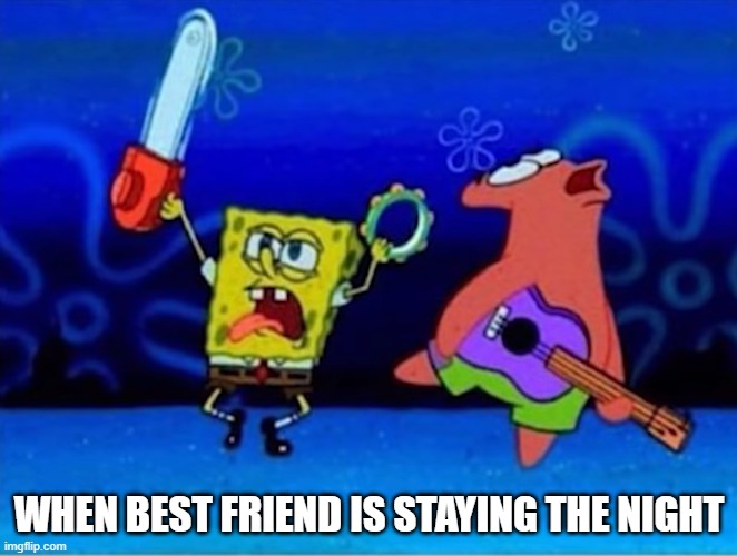 best friend | WHEN BEST FRIEND IS STAYING THE NIGHT | image tagged in best friend | made w/ Imgflip meme maker