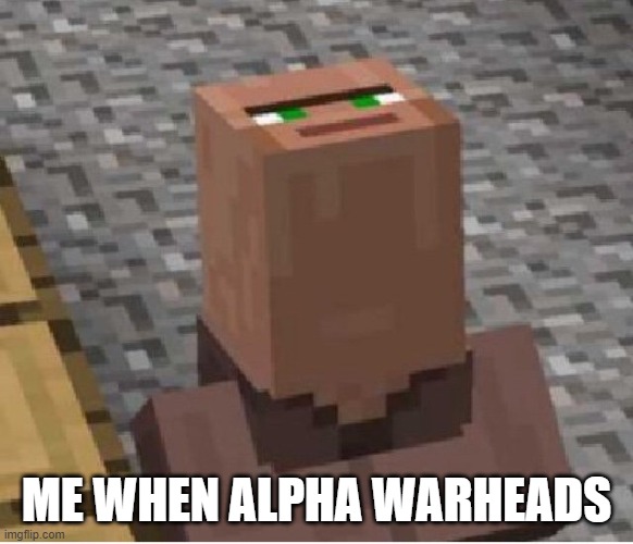 ME WHEN ALPHA WARHEADS | image tagged in minecraft villager looking up | made w/ Imgflip meme maker