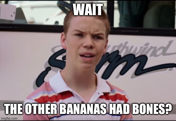 You Guys are Getting Paid | WAIT THE OTHER BANANAS HAD BONES? | image tagged in you guys are getting paid | made w/ Imgflip meme maker