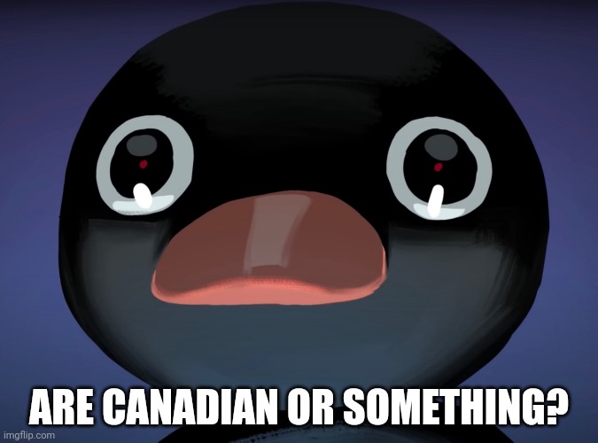 Arararararar (love are) | ARE CANADIAN OR SOMETHING? | image tagged in pingu stare | made w/ Imgflip meme maker