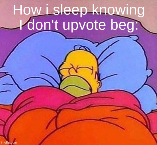upvote beggars = bad |  How i sleep knowing I don't upvote beg: | image tagged in homer simpson sleeping peacefully | made w/ Imgflip meme maker
