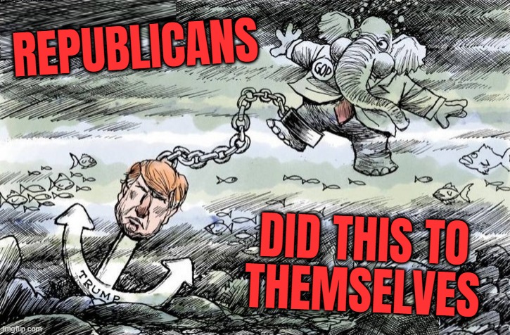 Nobodies fault but theirs... | REPUBLICANS; DID THIS TO
THEMSELVES | image tagged in trump lies,gop hypocrite,anchorman,bye felicia | made w/ Imgflip meme maker