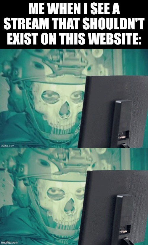 Ghost looking at computer | ME WHEN I SEE A STREAM THAT SHOULDN'T EXIST ON THIS WEBSITE: | image tagged in ghost looking at computer | made w/ Imgflip meme maker