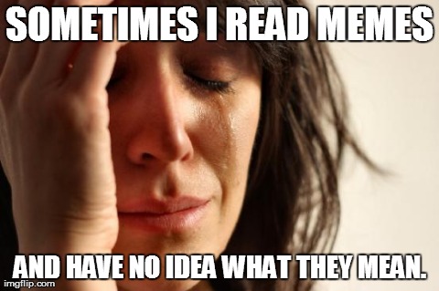 sometimes I just don't get it. | SOMETIMES I READ MEMES AND HAVE NO IDEA WHAT THEY MEAN. | image tagged in memes,first world problems | made w/ Imgflip meme maker
