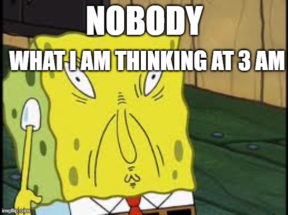 so true | NOBODY; WHAT I AM THINKING AT 3 AM | image tagged in funny spongebob | made w/ Imgflip meme maker