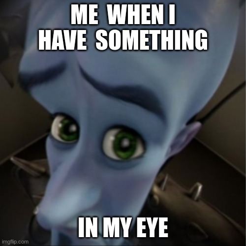 Megamind peeking | ME  WHEN I HAVE  SOMETHING; IN MY EYE | image tagged in megamind peeking | made w/ Imgflip meme maker