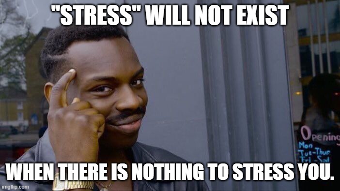 No Stress | "STRESS" WILL NOT EXIST; WHEN THERE IS NOTHING TO STRESS YOU. | image tagged in memes,roll safe think about it | made w/ Imgflip meme maker