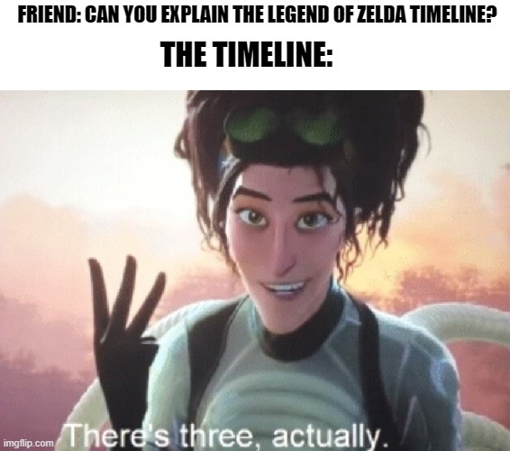 Legend of Zelda fans will get this. | FRIEND: CAN YOU EXPLAIN THE LEGEND OF ZELDA TIMELINE? THE TIMELINE: | image tagged in there's three actually,legend of zelda,nintendo | made w/ Imgflip meme maker