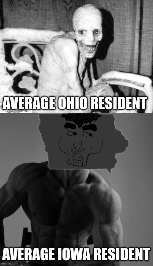 AVERAGE OHIO RESIDENT; AVERAGE IOWA RESIDENT | image tagged in iowa,ohio,versus | made w/ Imgflip meme maker