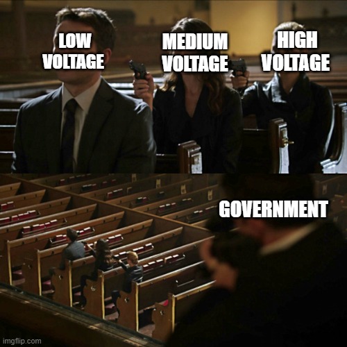 chain of blackout | LOW VOLTAGE; HIGH VOLTAGE; MEDIUM VOLTAGE; GOVERNMENT | image tagged in assassination chain,blackout,funny,memes,funny memes | made w/ Imgflip meme maker