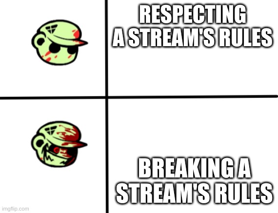 The snack that smiles back goldfish | RESPECTING A STREAM'S RULES; BREAKING A STREAM'S RULES | image tagged in normal fliqpy into happy fliqpy | made w/ Imgflip meme maker