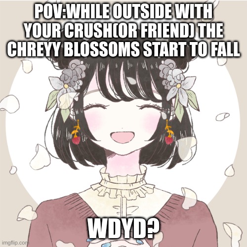 POV:WHILE OUTSIDE WITH YOUR CRUSH(OR FRIEND) THE CHREYY BLOSSOMS START TO FALL; WDYD? | made w/ Imgflip meme maker