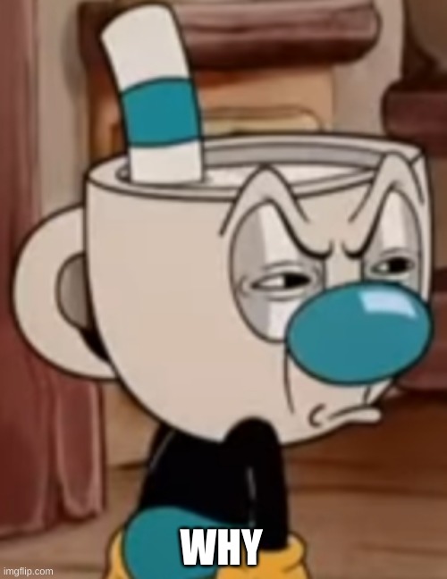 Mugman face | WHY | image tagged in mugman face | made w/ Imgflip meme maker