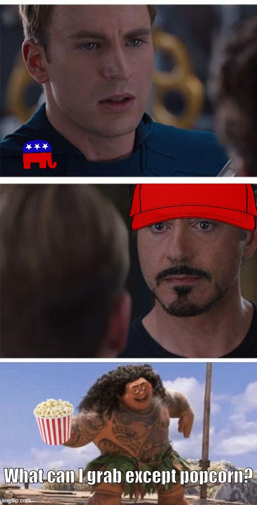 image tagged in maga vs rino captain america civil war,what can i grab except popcorn | made w/ Imgflip meme maker