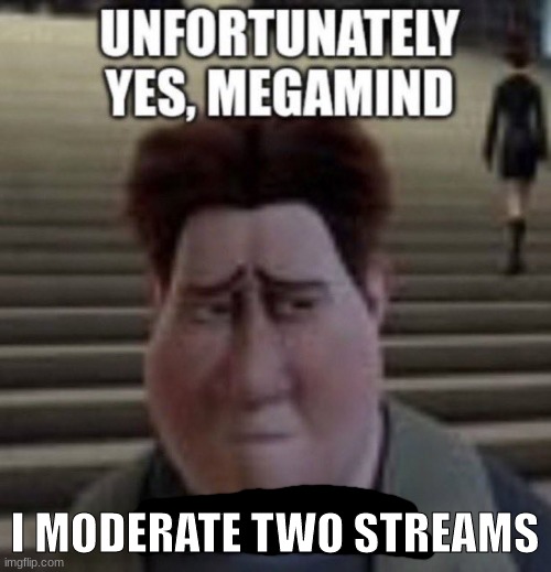 unfortunately yes, megamind no bitches | I MODERATE TWO STREAMS | image tagged in unfortunately yes megamind no bitches | made w/ Imgflip meme maker