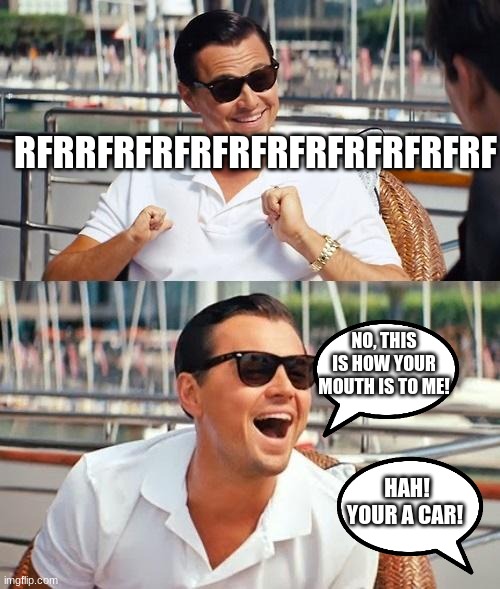 Leonardo Dicaprio Wolf Of Wall Street | RFRRFRFRFRFRFRFRFRFRFRFRF; NO, THIS IS HOW YOUR MOUTH IS TO ME! HAH! YOUR A CAR! | image tagged in memes,leonardo dicaprio wolf of wall street | made w/ Imgflip meme maker