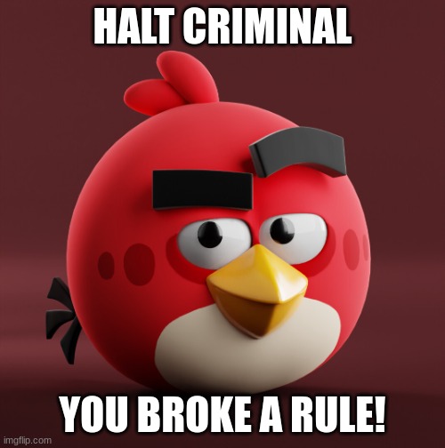 Amazingly Red | HALT CRIMINAL; YOU BROKE A RULE! | image tagged in amazingly red | made w/ Imgflip meme maker