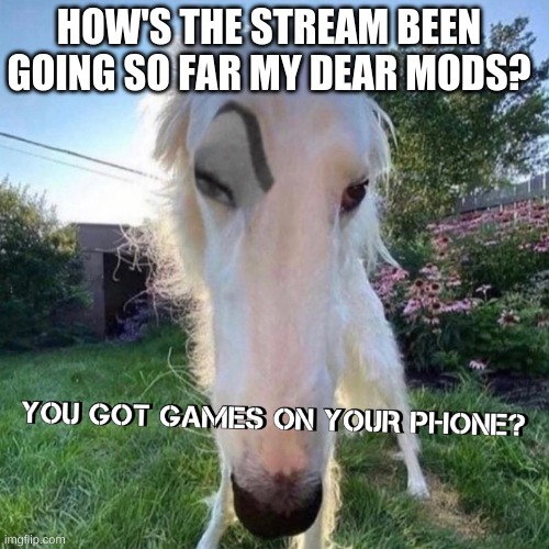 . | HOW'S THE STREAM BEEN GOING SO FAR MY DEAR MODS? | made w/ Imgflip meme maker