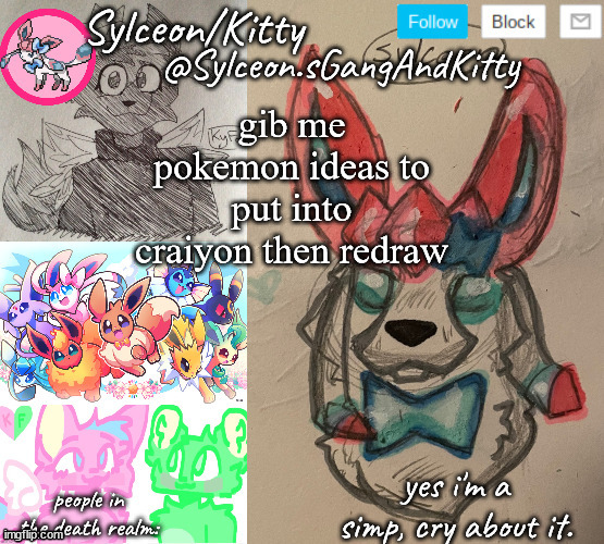 Sylceon.sGangAndKitty | gib me pokemon ideas to put into craiyon then redraw | image tagged in sylceon sgangandkitty | made w/ Imgflip meme maker