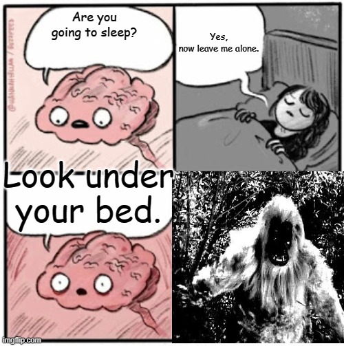 Brain Before Sleep | Yes, now leave me alone. Are you going to sleep? Look under your bed. | image tagged in brain before sleep | made w/ Imgflip meme maker