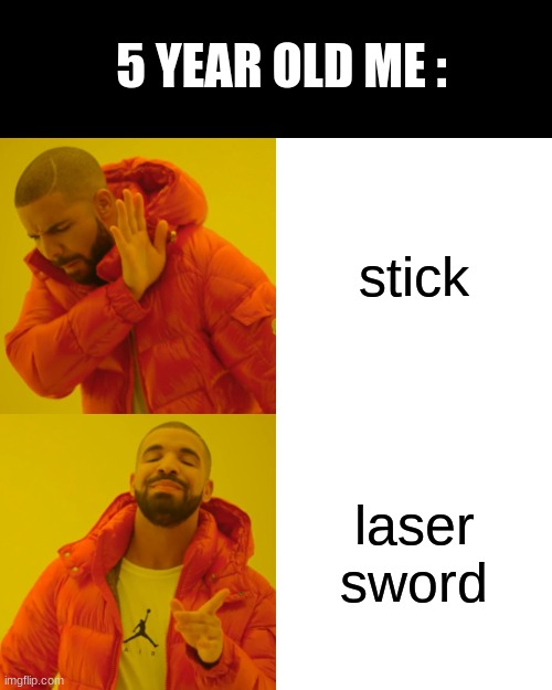 backyard sticks just hit different | 5 YEAR OLD ME :; stick; laser sword | image tagged in memes,drake hotline bling | made w/ Imgflip meme maker