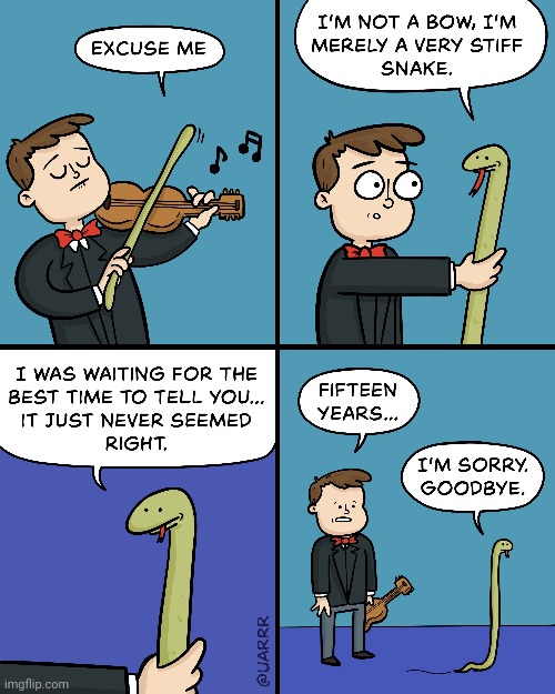The snake as a bow | image tagged in snake,bow,violin,instrument,comics,comics/cartoons | made w/ Imgflip meme maker
