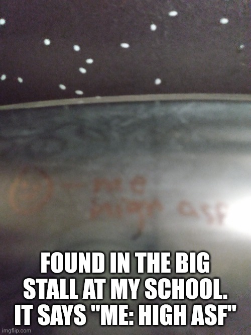 FOUND IN THE BIG STALL AT MY SCHOOL. IT SAYS "ME: HIGH ASF" | made w/ Imgflip meme maker