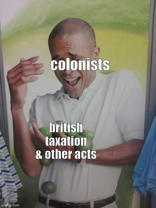 british after losing french & indian war: | colonists; british taxation & other acts | image tagged in memes,history memes | made w/ Imgflip meme maker
