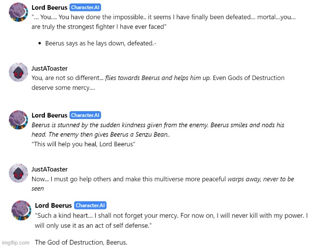 Battle of the Gods pt. 5 (I won, but i spared him) | made w/ Imgflip meme maker