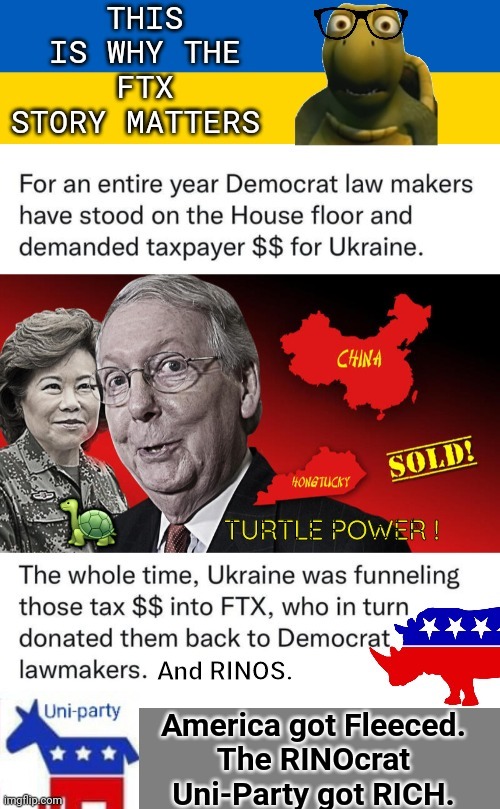 Turtle Power FTX Scandal and McConnell | America got Fleeced.
The RINOcrat Uni-Party got RICH. | image tagged in mitch mcconnell | made w/ Imgflip meme maker