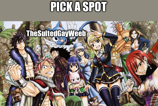 Pick a Spot: Fairy Tail Edition! | PICK A SPOT; TheSuitedGayWeeb | image tagged in if you love fairy tail | made w/ Imgflip meme maker