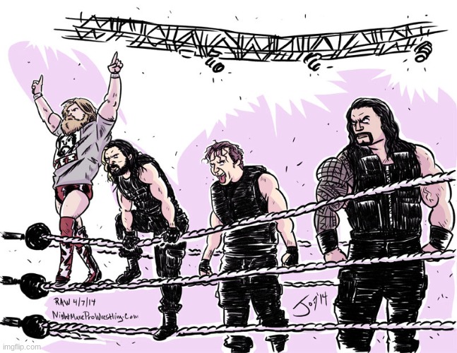 Look at this cool drawing of the Shield and Daniel Bryan I stole from google (funny how 2/4 of them are in AEW now) | made w/ Imgflip meme maker