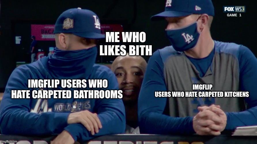 Notice me Mookie | IMGFLIP USERS WHO HATE CARPETED BATHROOMS IMGFLIP
USERS WHO HATE CARPETED KITCHENS ME WHO LIKES BOTH | image tagged in notice me mookie | made w/ Imgflip meme maker