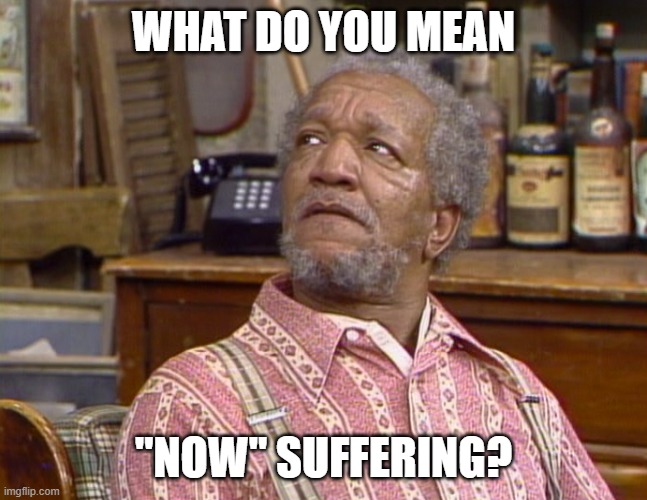 WHAT DO YOU MEAN "NOW" SUFFERING? | made w/ Imgflip meme maker