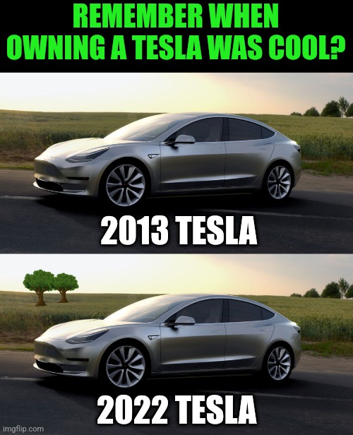 Uh hey Elon..... yawn on your car design buddy. |  REMEMBER WHEN OWNING A TESLA WAS COOL? 2013 TESLA; 2022 TESLA | image tagged in tesla,boring,same,innovation,elon musk | made w/ Imgflip meme maker