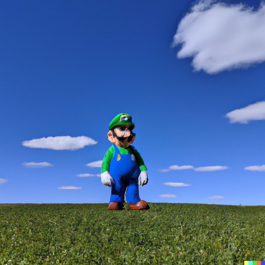 A.I Luigi standing in a field Blank Meme Template