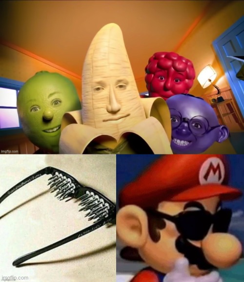 this fruit lookin' kind of demonic... | image tagged in spiked sunglasses mario edition | made w/ Imgflip meme maker