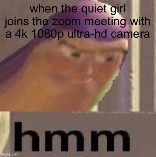 maybe could have used fallout hold up template |  when the quiet girl joins the zoom meeting with a 4k 1080p ultra-hd camera | image tagged in hmmmm,wtf,hold up,sus | made w/ Imgflip meme maker