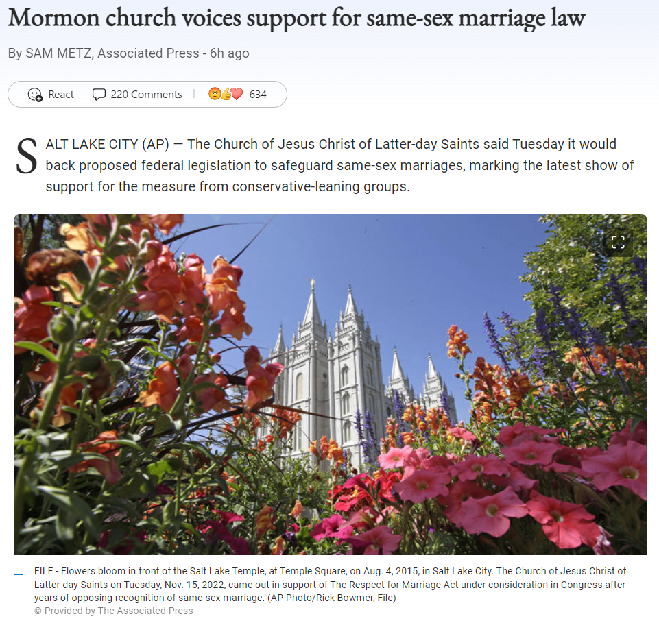 Mormon church voices support for same-sex marriage law Blank Meme Template