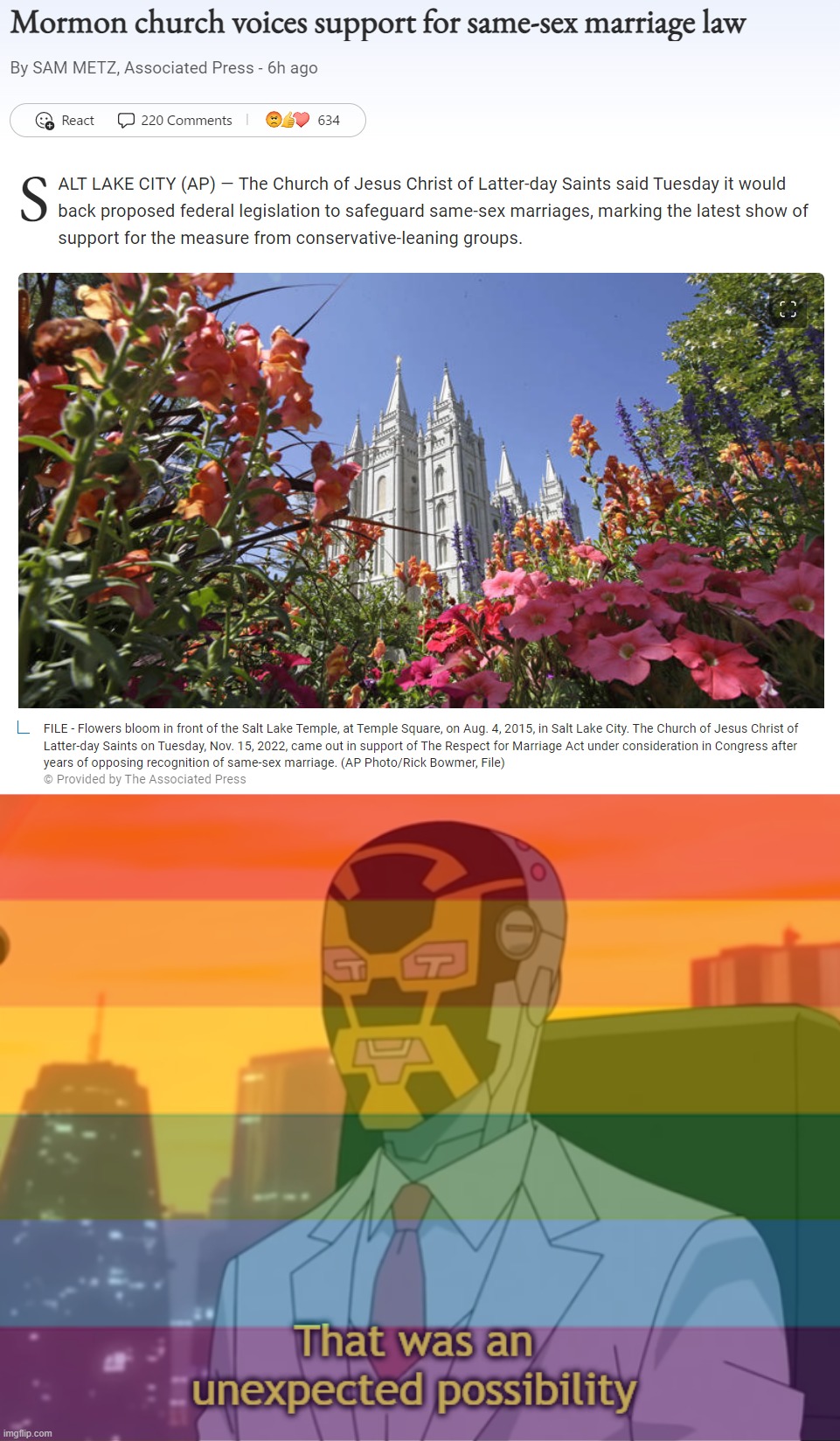 BritishMormon, your thoughts? | image tagged in mormon church voices support for same-sex marriage law,that was an unexpected possibility,eyyy,lgbtq,gay rights,mormons | made w/ Imgflip meme maker